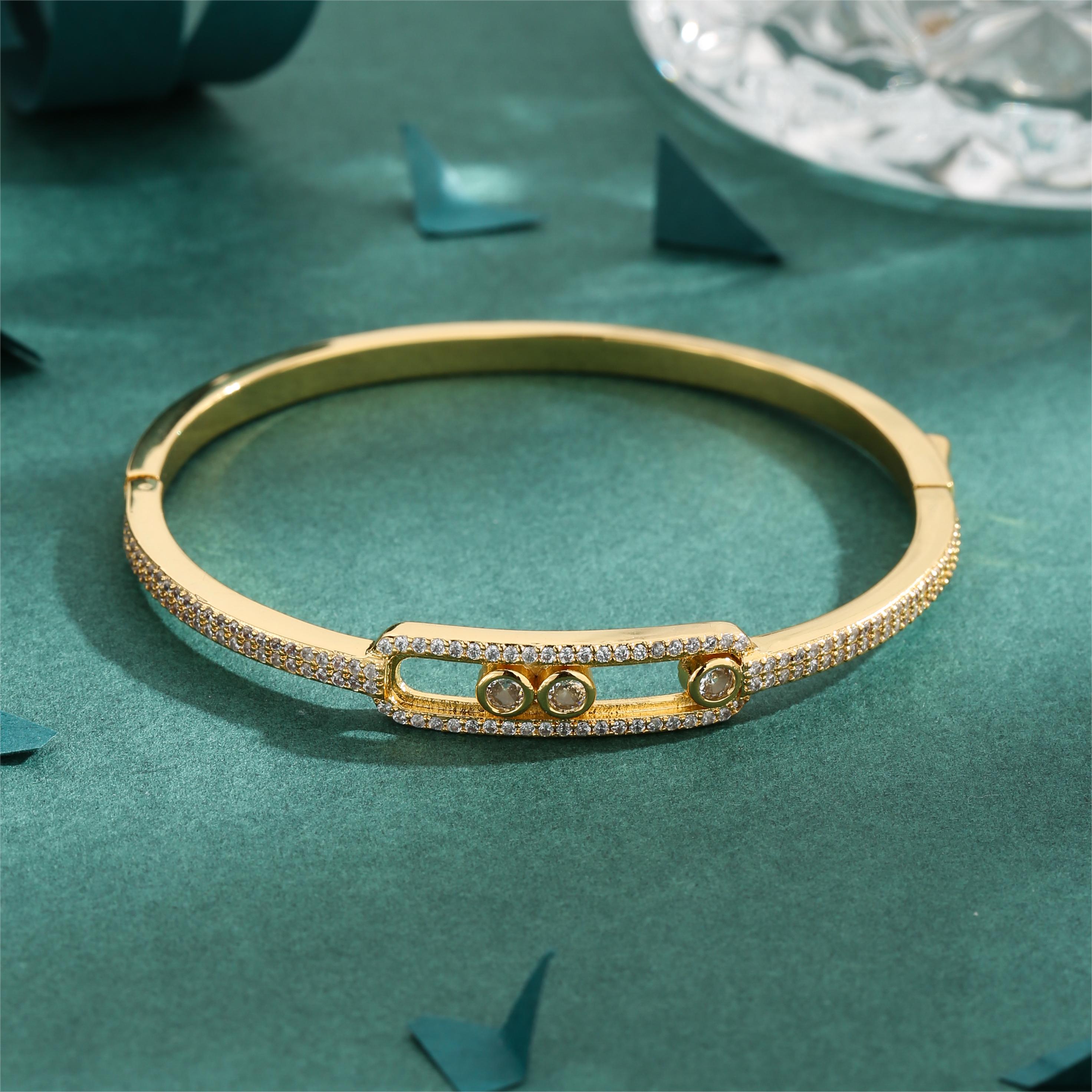 Elegant Simple Style Geometric Copper Plating Inlay Zircon 18k Gold Plated Bangle display picture 1