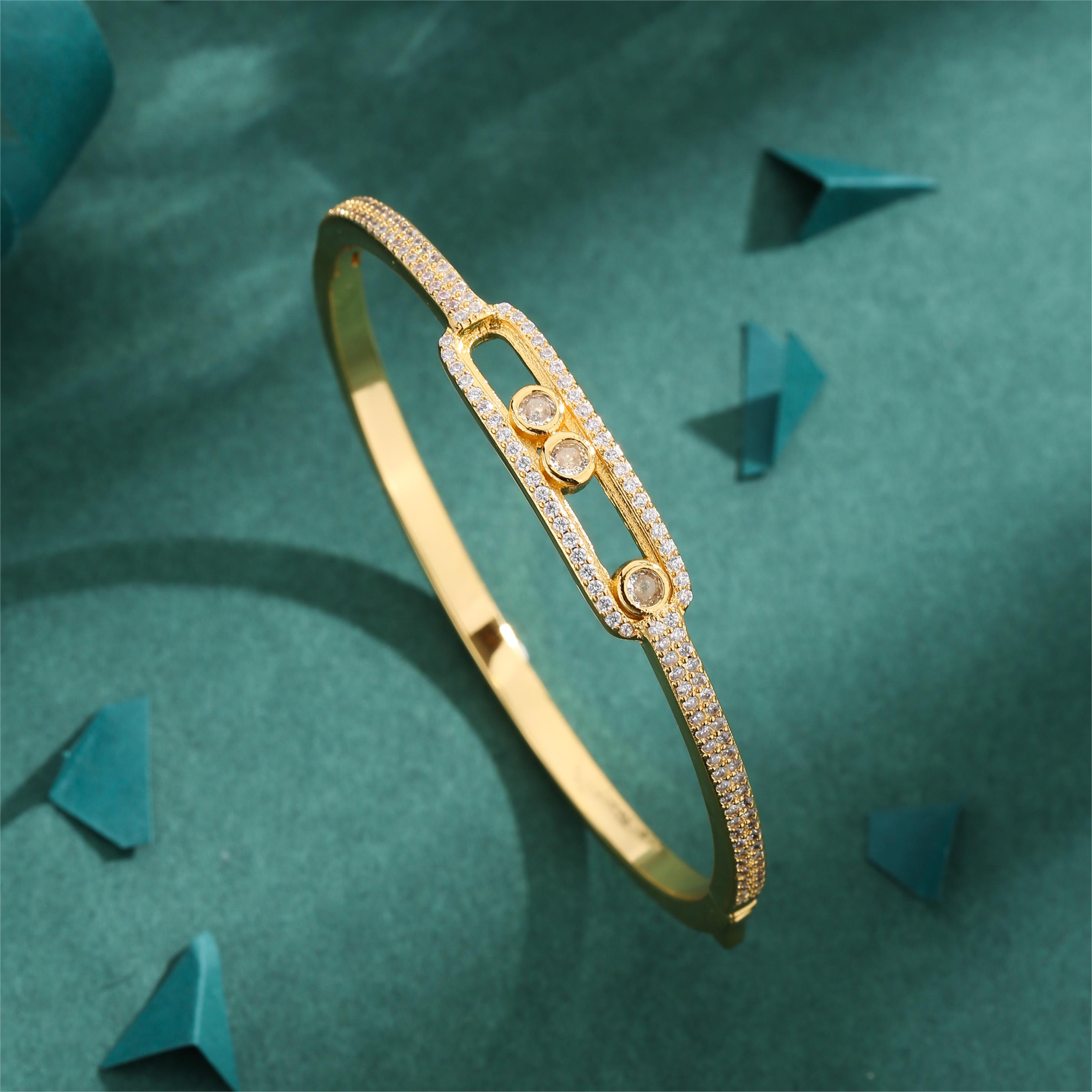 Elegant Simple Style Geometric Copper Plating Inlay Zircon 18k Gold Plated Bangle display picture 2