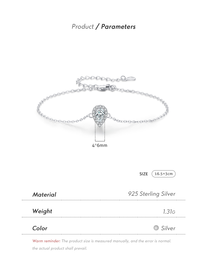 Ig Style Elegant Water Droplets Sterling Silver Plating Inlay Zircon Rhodium Plated Bracelets display picture 4