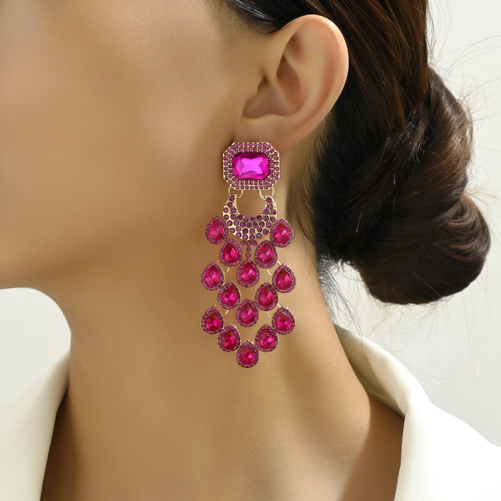 1 Pair Elegant Color Block Inlay Zinc Alloy Glass Dangling Earrings display picture 8