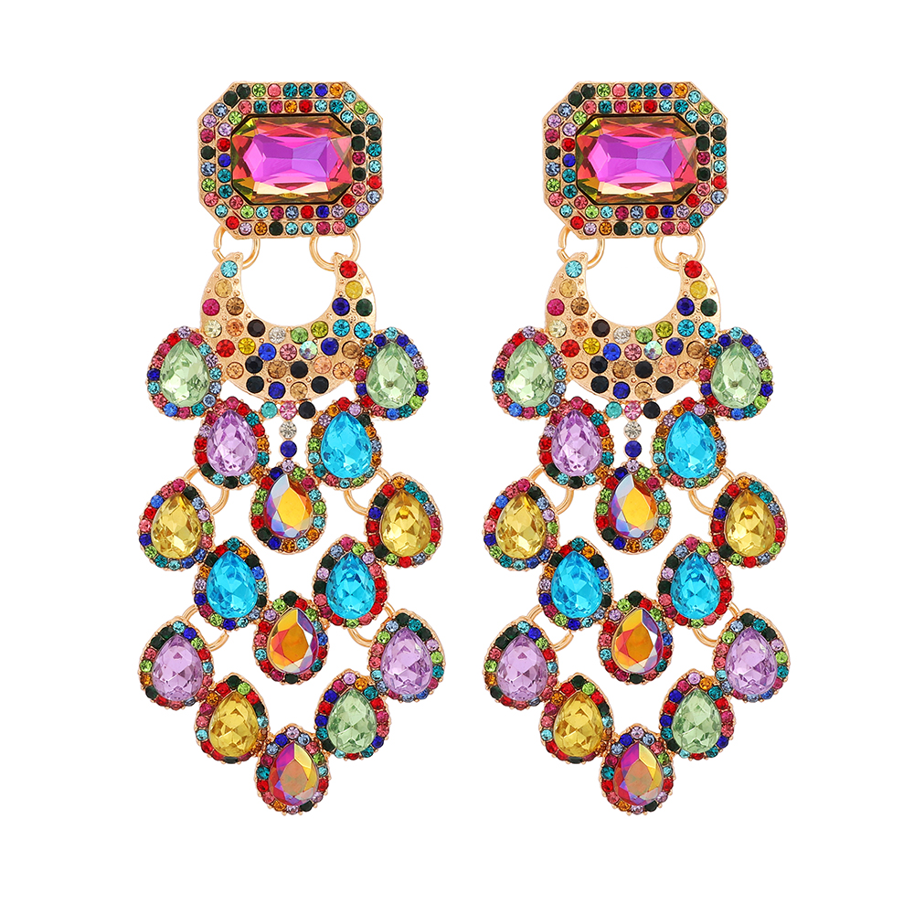 1 Pair Elegant Color Block Inlay Zinc Alloy Glass Dangling Earrings display picture 2