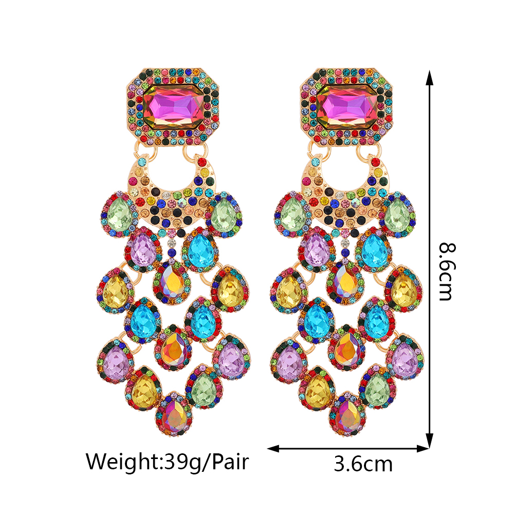 1 Pair Elegant Color Block Inlay Zinc Alloy Glass Dangling Earrings display picture 1