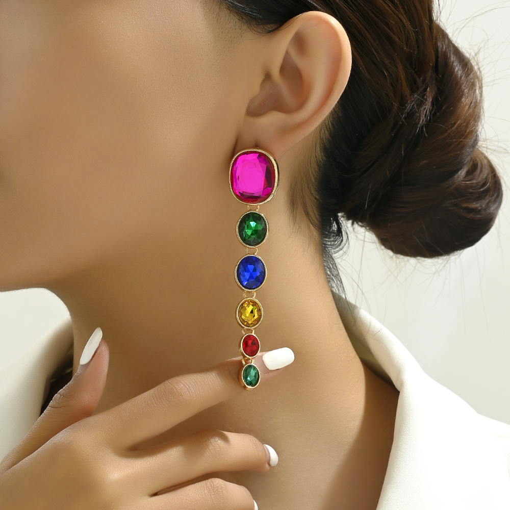 1 Pair Elegant Exaggerated Oval Plating Inlay Zinc Alloy Glass Dangling Earrings display picture 8