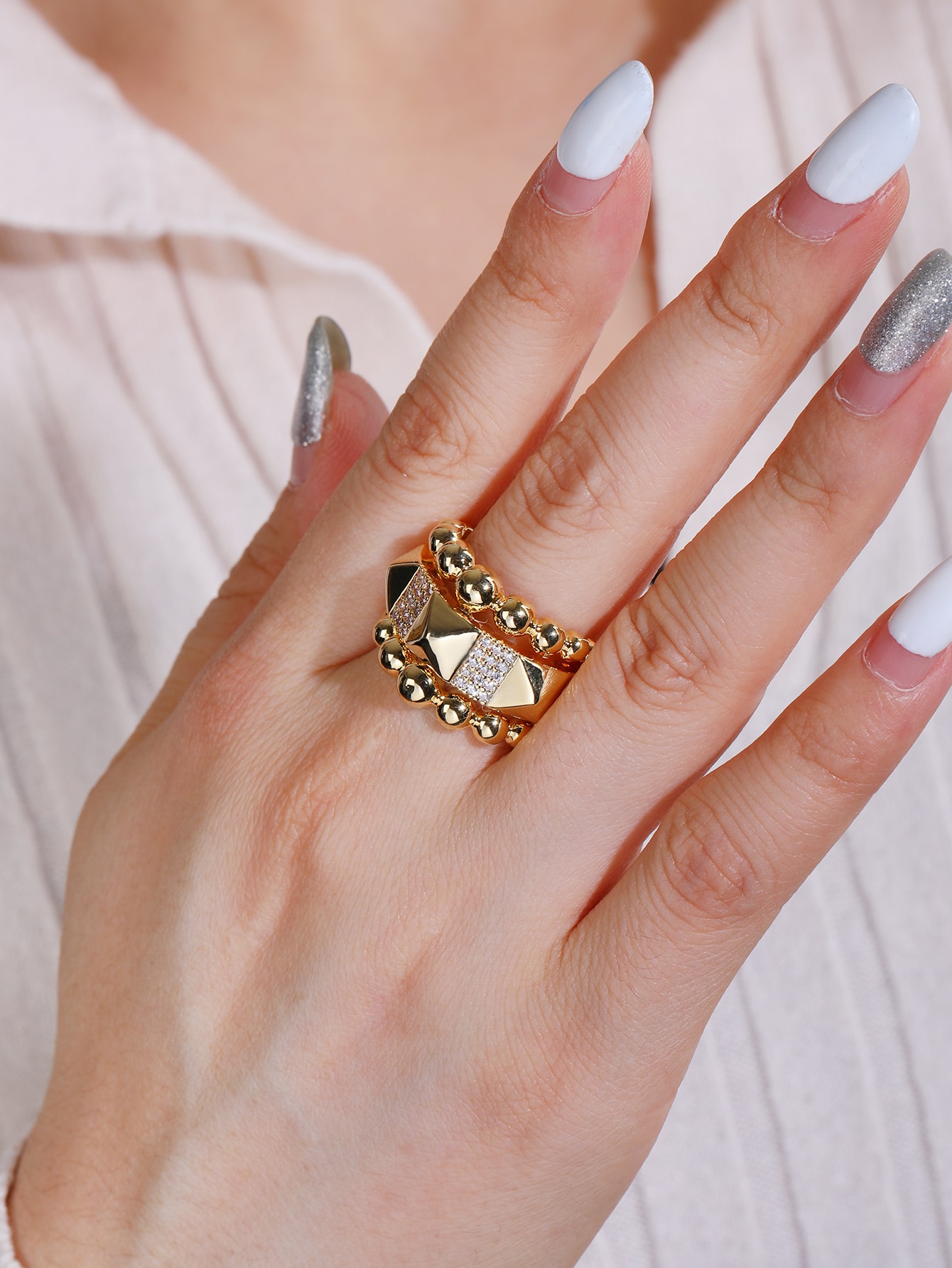 Elegant Streetwear Geometric Copper Plating Inlay Zircon Gold Plated Rings display picture 2