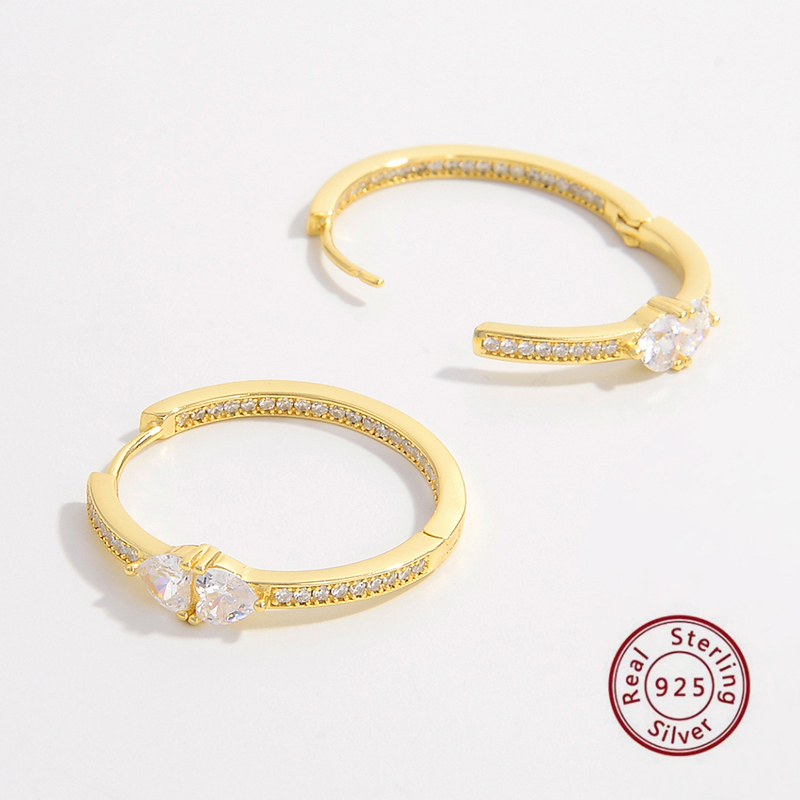 1 Pair Elegant Romantic Circle Plating Inlay Sterling Silver Zircon 14k Gold Plated White Gold Plated Hoop Earrings display picture 4