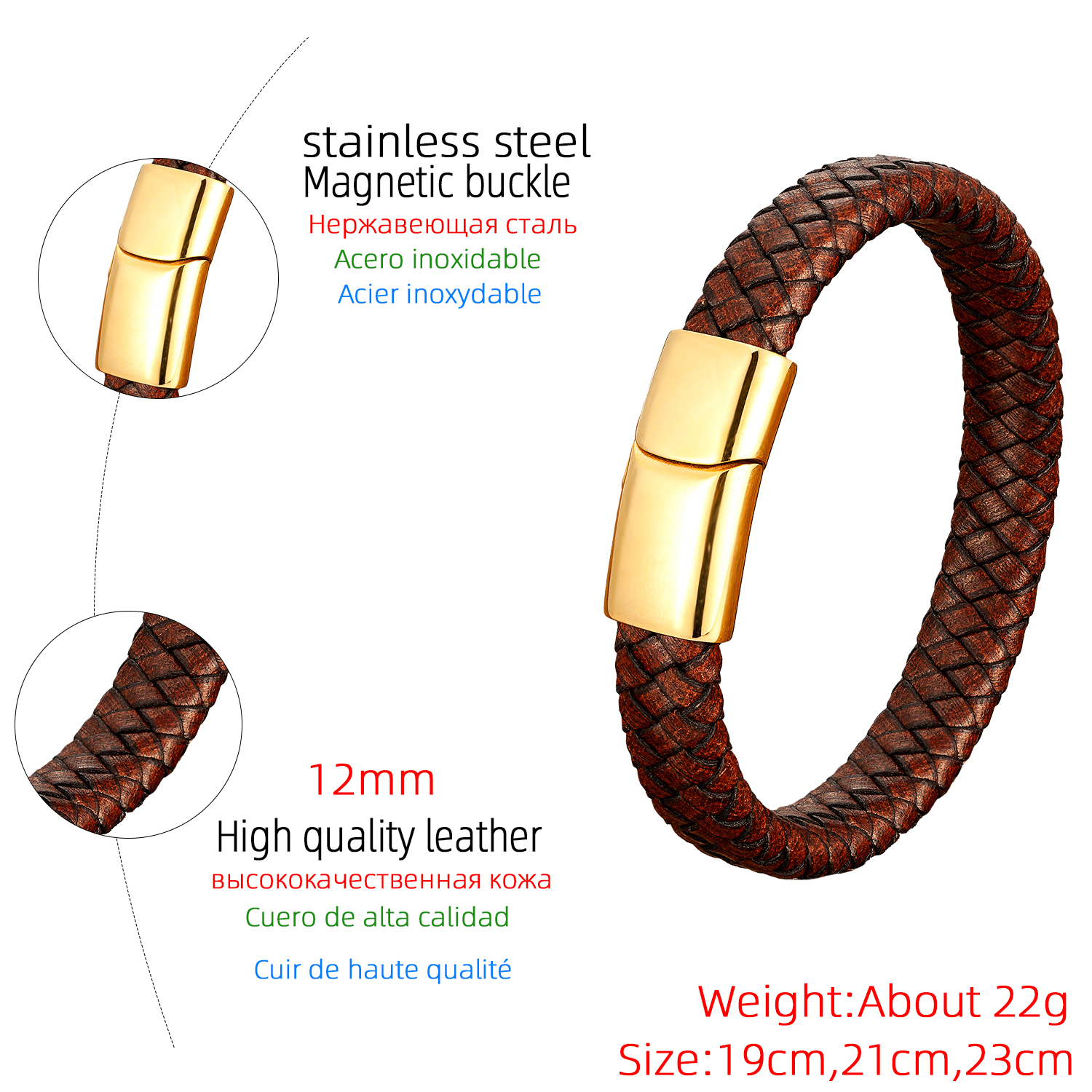 Hip Hop Rétro Rond Acier Inoxydable 316 Magnétique Tresser Hommes Bracelet display picture 9