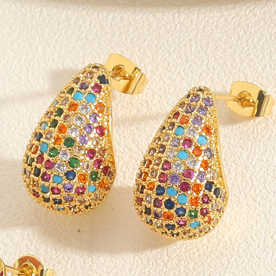 1 Pièce Style Vintage Style Classique Les Gouttelettes D'eau Placage Incruster Le Cuivre Zircon Plaqué Or 14k Or Blanc Plaqué Boucles D'oreilles display picture 8