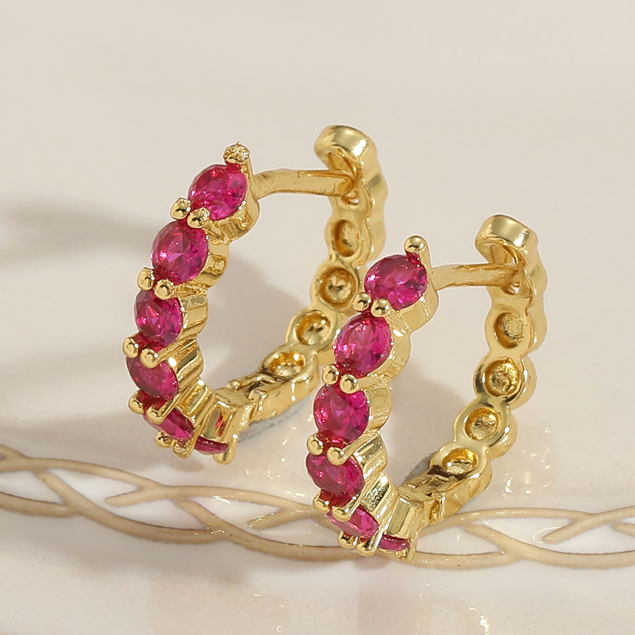 1 Pair Simple Style Color Block Plating Inlay Brass Zircon 14k Gold Plated Hoop Earrings display picture 5