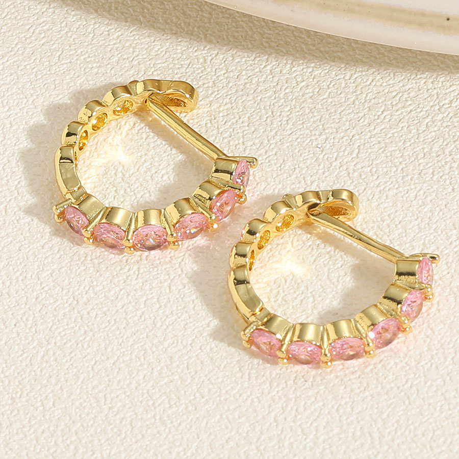 1 Pair Simple Style Color Block Plating Inlay Brass Zircon 14k Gold Plated Hoop Earrings display picture 7