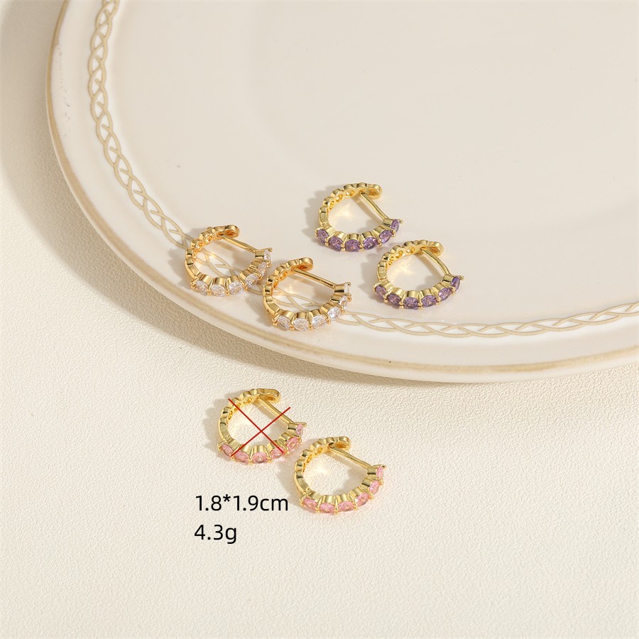 1 Pair Simple Style Color Block Plating Inlay Brass Zircon 14k Gold Plated Hoop Earrings display picture 3