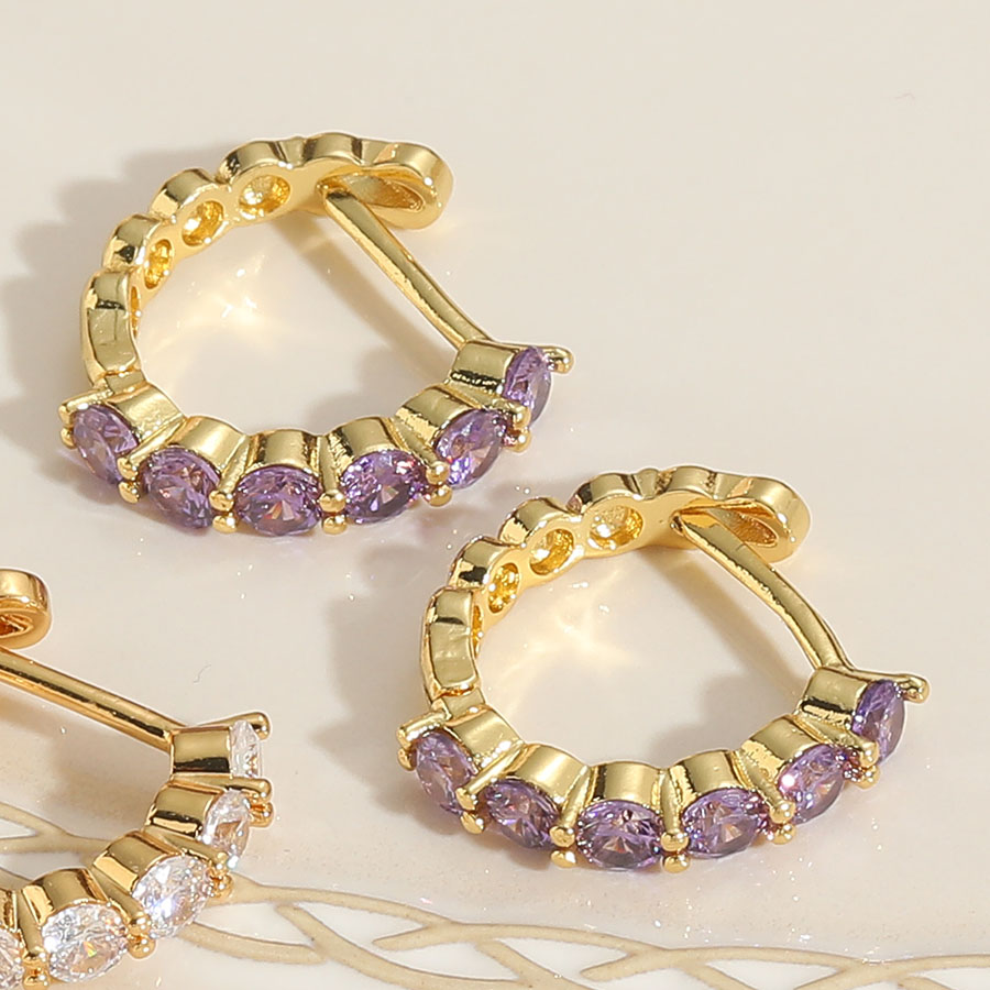 1 Pair Simple Style Color Block Plating Inlay Brass Zircon 14k Gold Plated Hoop Earrings display picture 6