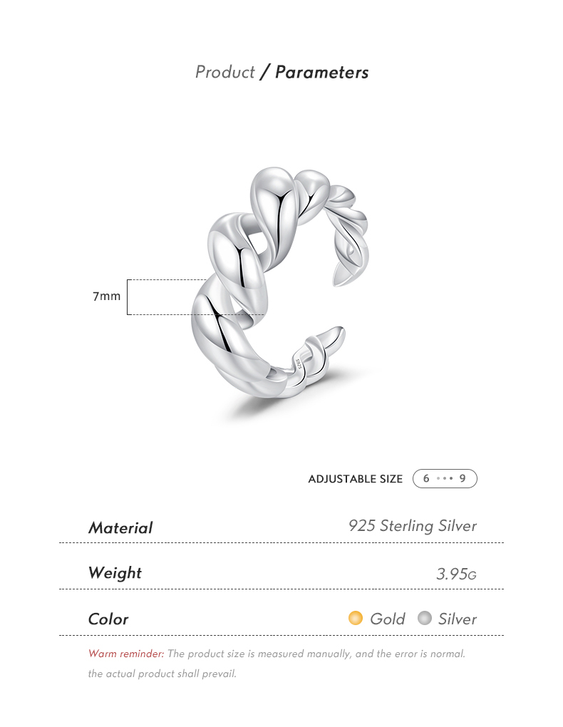Ig Style Retro Twist Sterling Silver Plating 18k Gold Plated Rhodium Plated Open Rings display picture 4