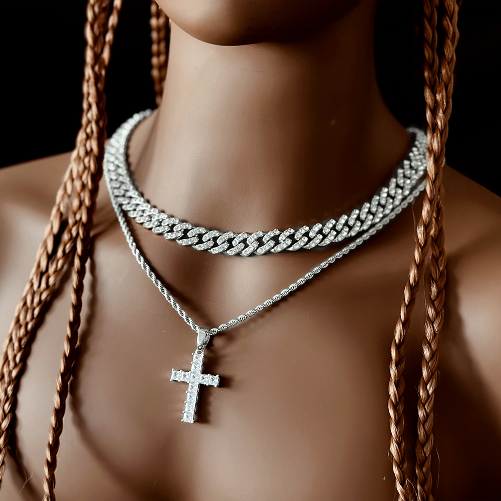 Hip-Hop Cross Zinc Alloy Inlay Rhinestones Unisex Pendant Necklace display picture 1