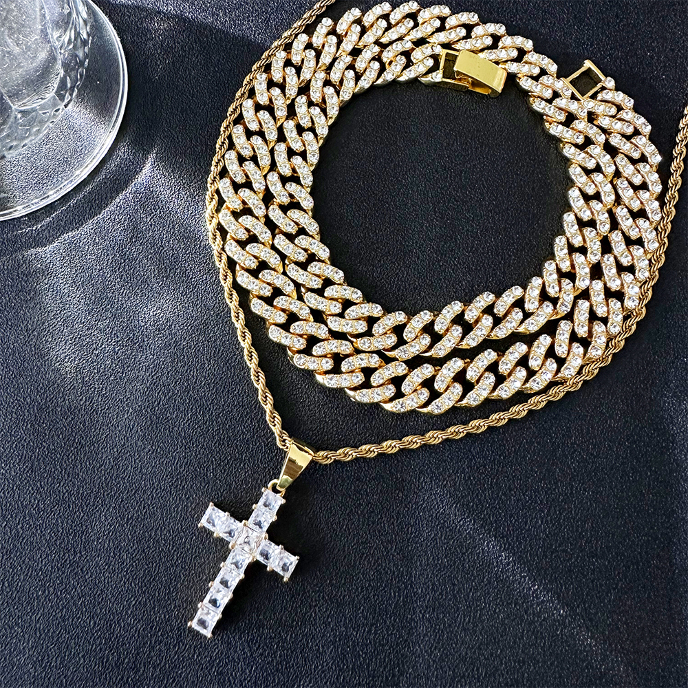 Hip-Hop Cross Zinc Alloy Inlay Rhinestones Unisex Pendant Necklace display picture 10