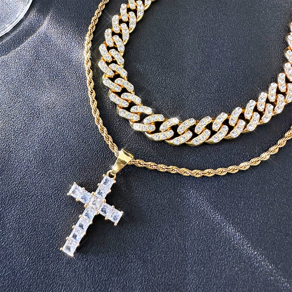 Hip-Hop Cross Zinc Alloy Inlay Rhinestones Unisex Pendant Necklace display picture 12