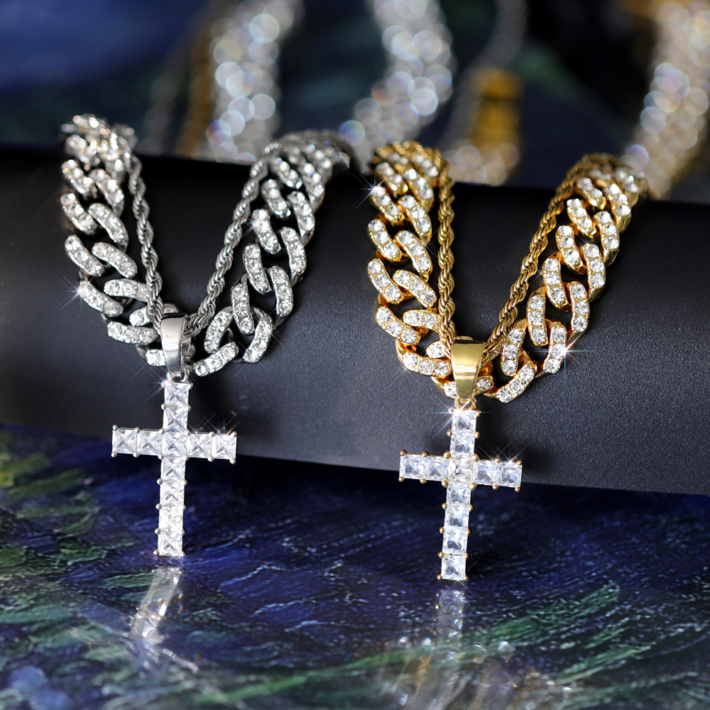 Hip-Hop Cross Zinc Alloy Inlay Rhinestones Unisex Pendant Necklace display picture 4
