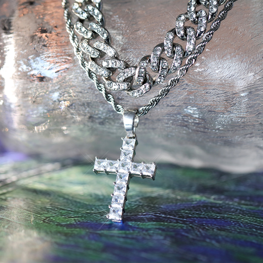Hip-Hop Cross Zinc Alloy Inlay Rhinestones Unisex Pendant Necklace display picture 5