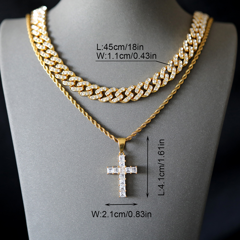 Hip-Hop Cross Zinc Alloy Inlay Rhinestones Unisex Pendant Necklace display picture 3