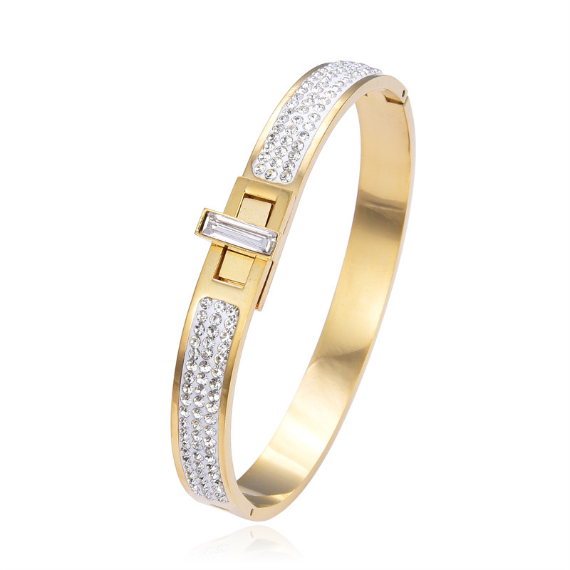 Lady Simple Style Classic Style Geometric Stainless Steel Plating Inlay Zircon Bangle display picture 2