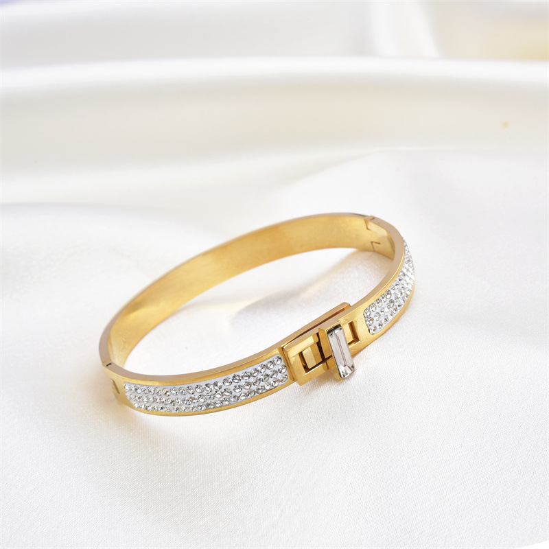 Lady Simple Style Classic Style Geometric Stainless Steel Plating Inlay Zircon Bangle display picture 5