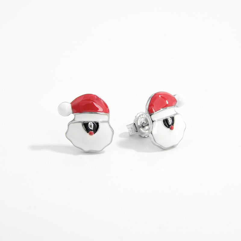 1 Pair Cute Christmas Santa Claus Epoxy Sterling Silver White Gold Plated Ear Studs display picture 4