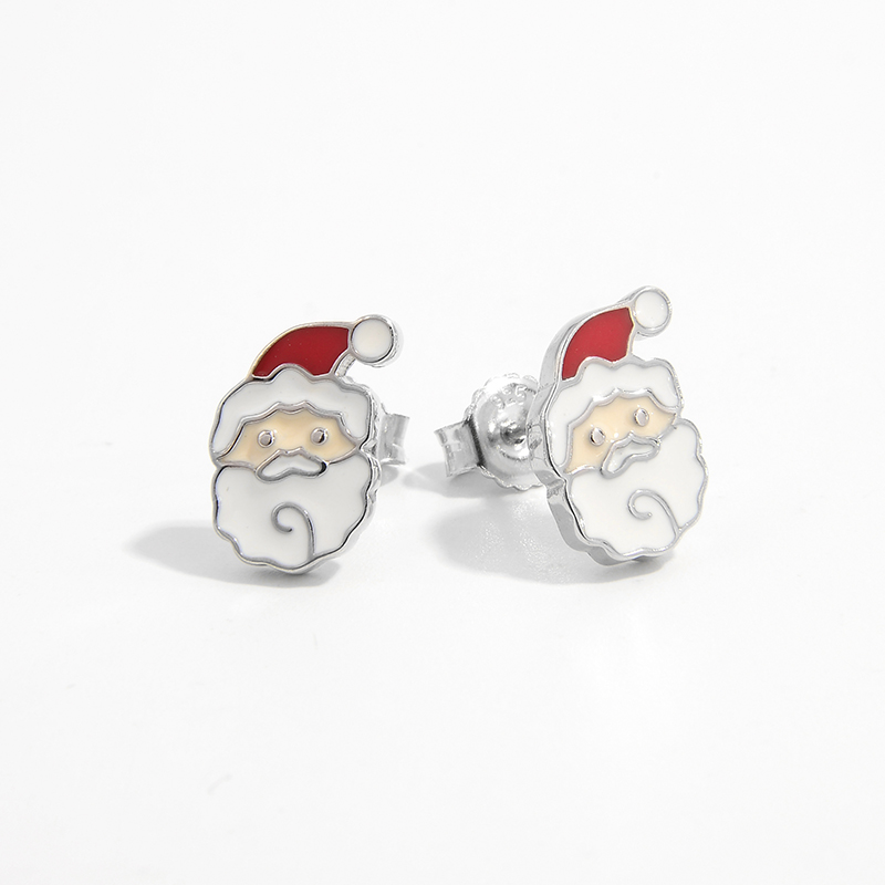 1 Pair Cute Christmas Santa Claus Epoxy Sterling Silver White Gold Plated Ear Studs display picture 6