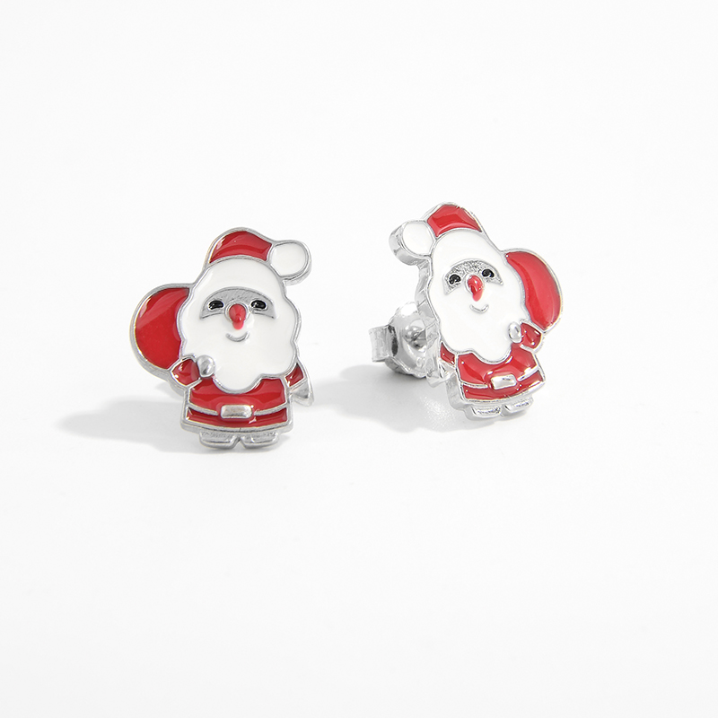1 Pair Cute Christmas Santa Claus Epoxy Sterling Silver White Gold Plated Ear Studs display picture 5