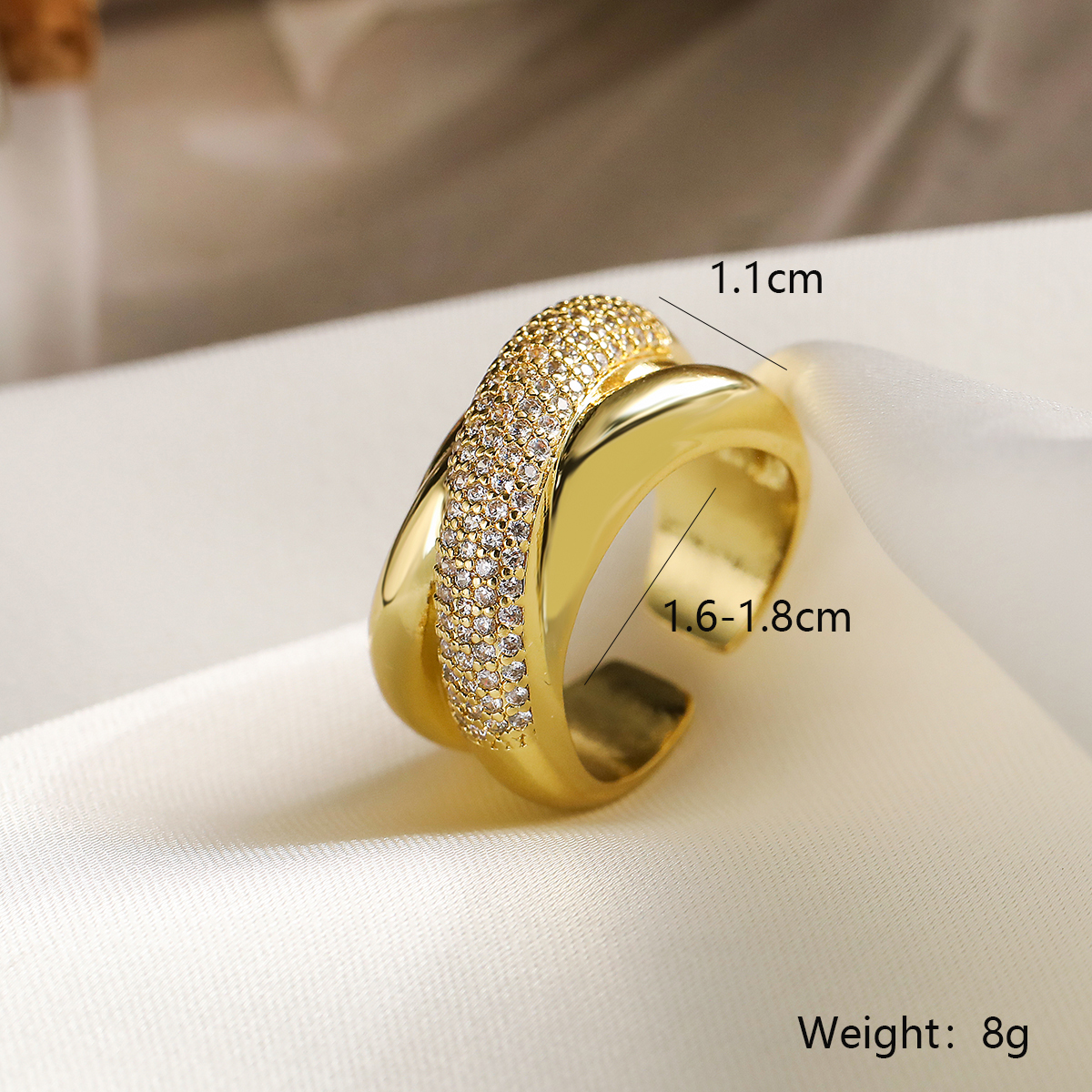 Casual Modern Style Geometric Copper Plating Inlay Zircon 18k Gold Plated Open Rings display picture 3