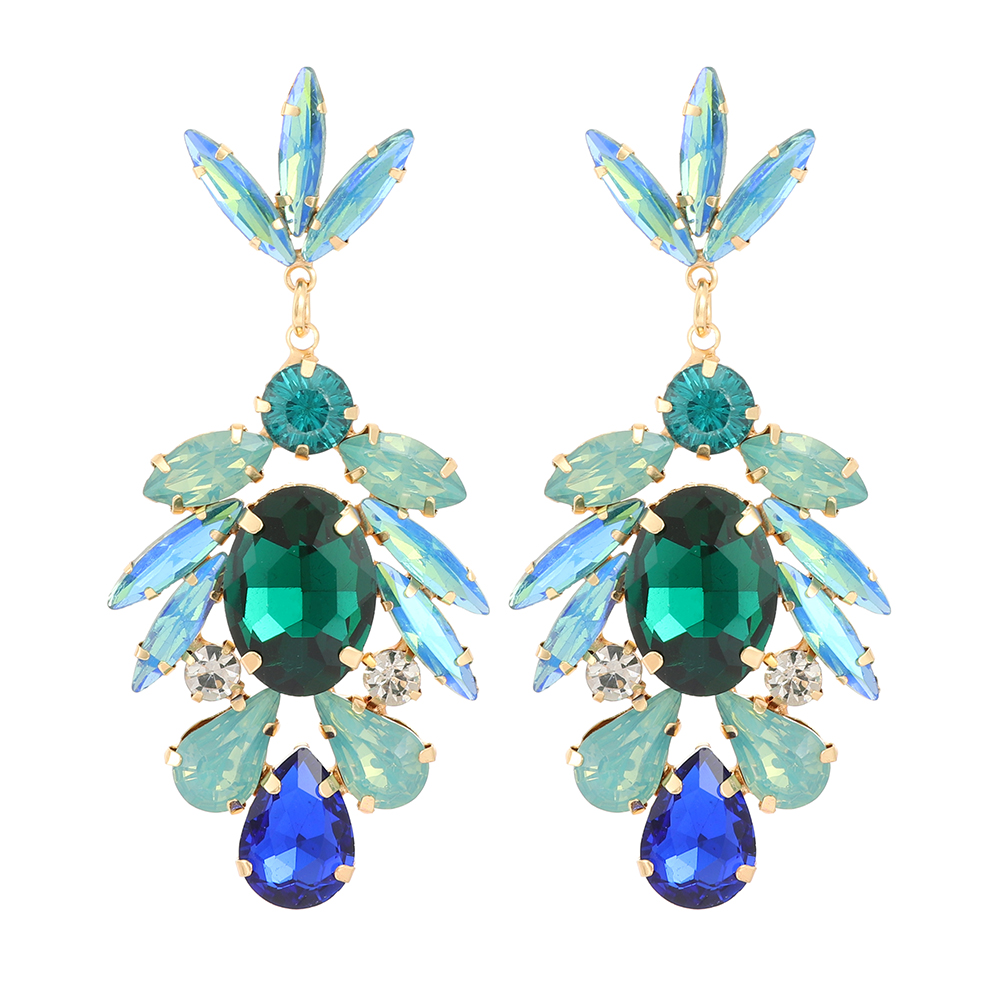1 Pair Hip-hop Retro Color Block Hollow Out Inlay Ferroalloy Rhinestones Dangling Earrings display picture 2