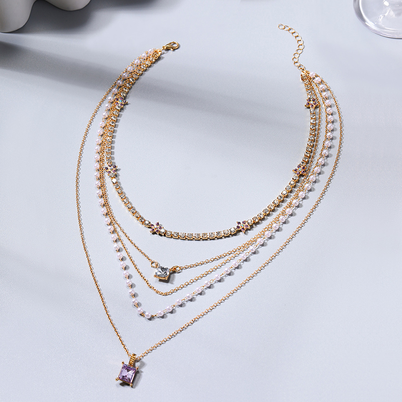Simple Style Classic Style Square Star Alloy Inlay Rhinestones Women's Layered Necklaces display picture 2