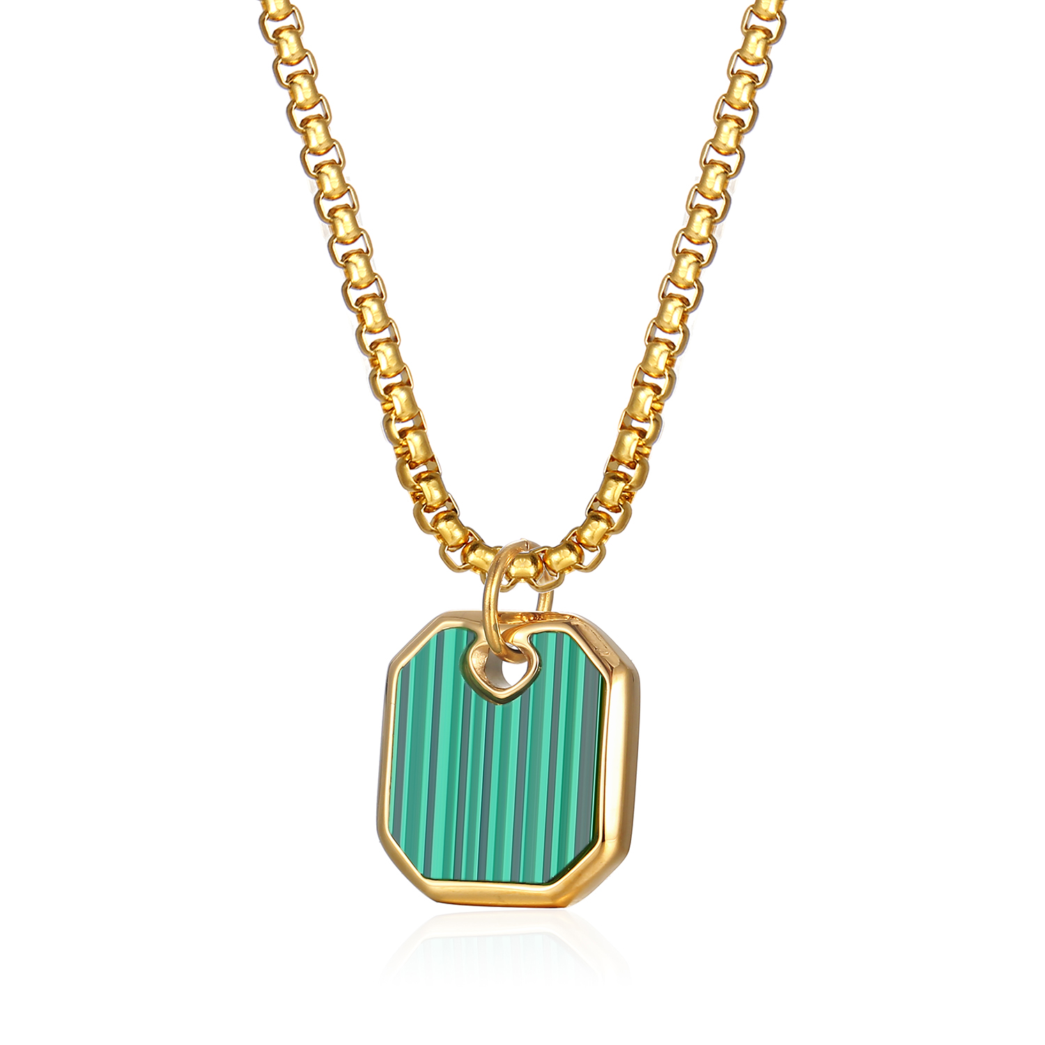 304 Stainless Steel 18K Gold Plated Simple Style Plating Inlay Square Malachite Pendant Necklace display picture 4