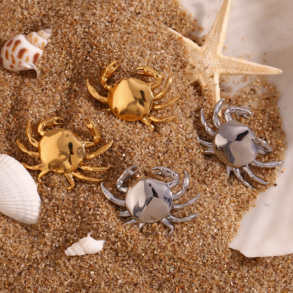 1 Pair Cute Basic Classic Style Crab Plating Stainless Steel 18k Gold Plated Ear Studs display picture 1