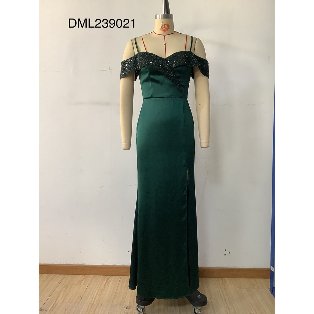 Party Dress Simple Style Strap Sequins Slit Sleeveless Solid Color Maxi Long Dress Party display picture 6