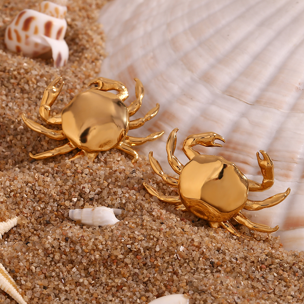 1 Pair Cute Basic Classic Style Crab Plating Stainless Steel 18k Gold Plated Ear Studs display picture 12