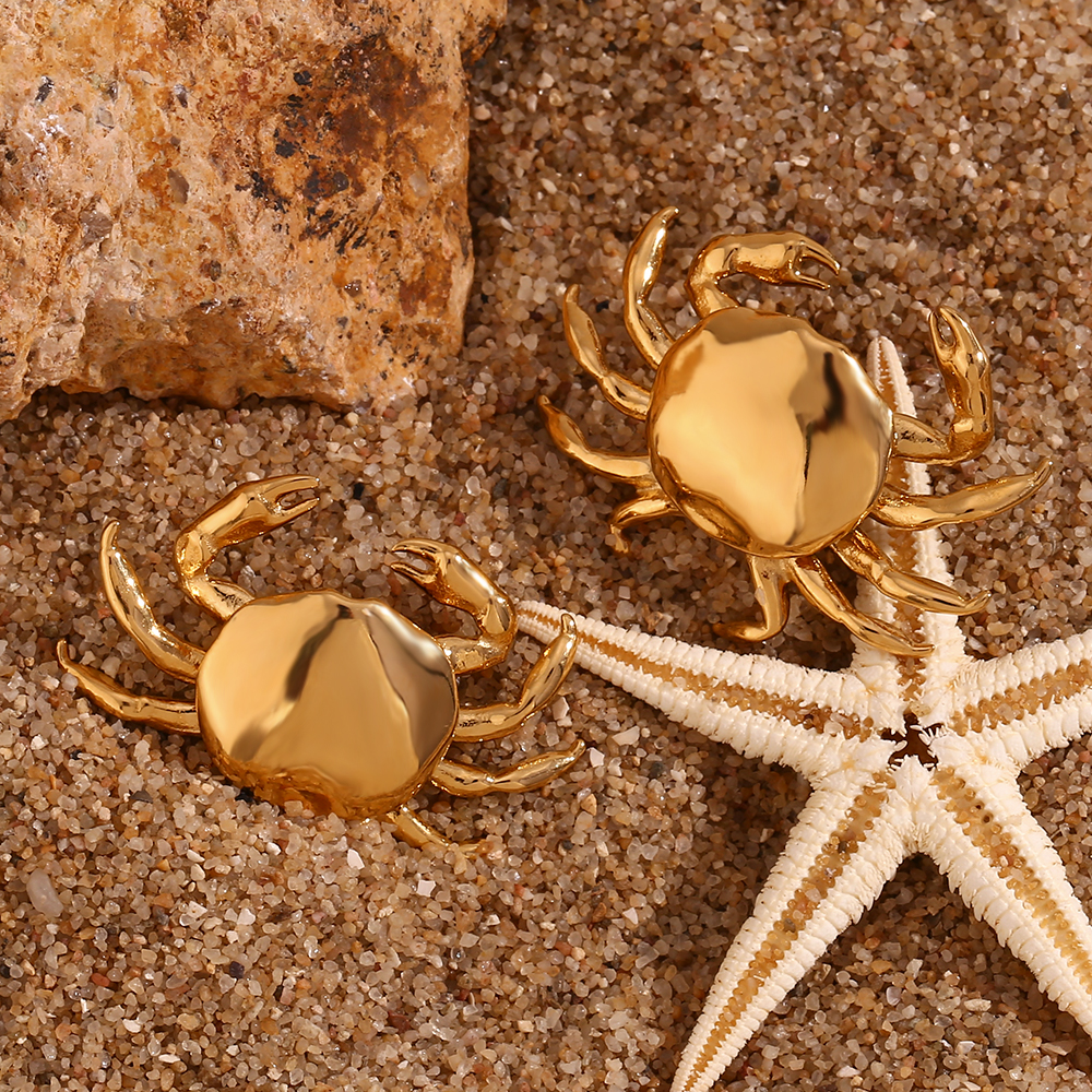 1 Pair Cute Basic Classic Style Crab Plating Stainless Steel 18k Gold Plated Ear Studs display picture 14