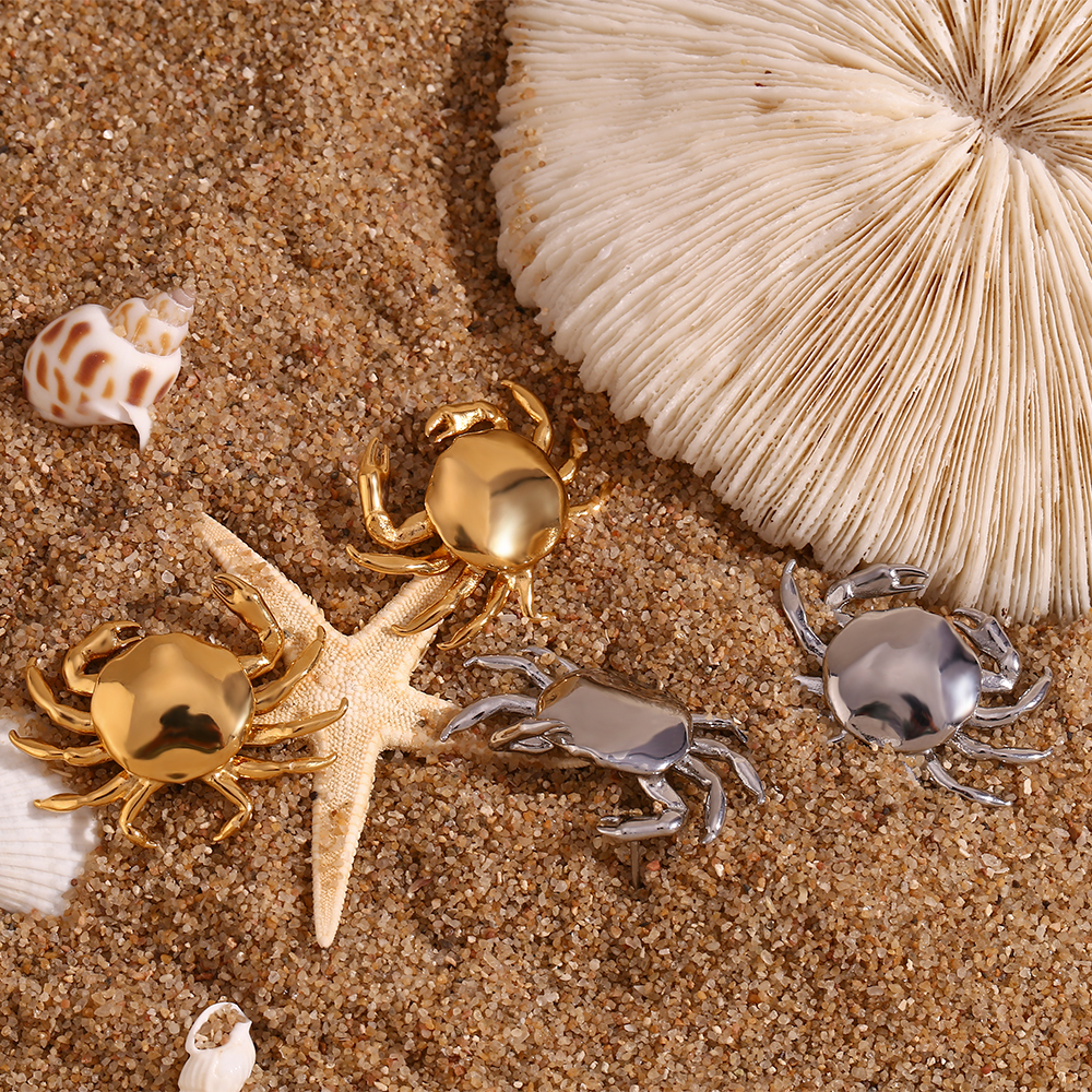 1 Pair Cute Basic Classic Style Crab Plating Stainless Steel 18k Gold Plated Ear Studs display picture 15