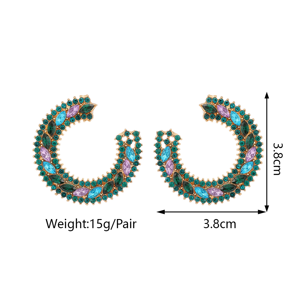 1 Pair Retro Luxurious Semicircle Inlay Zinc Alloy Rhinestones Ear Studs display picture 1