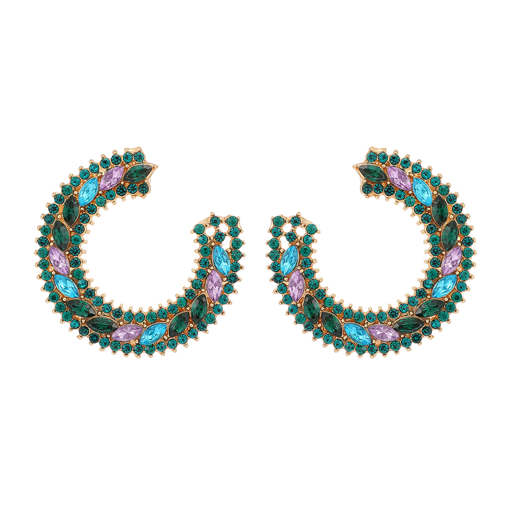 1 Paire Rétro Luxueux Demi-cercle Incruster Alliage De Zinc Strass Boucles D'oreilles display picture 2