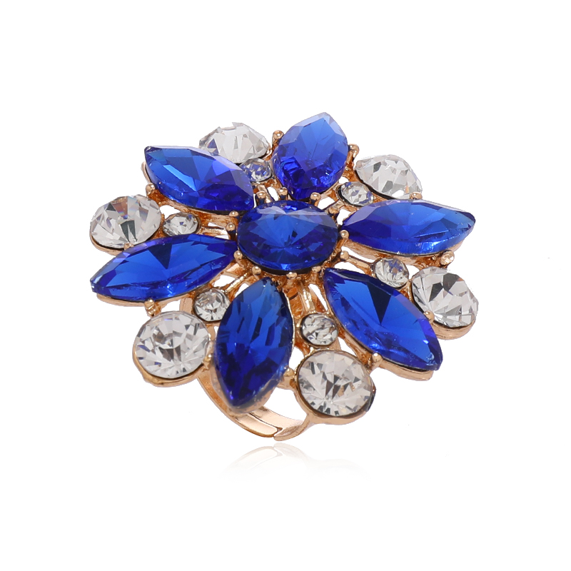 Brillant Fleur Plaqué Or Strass Alliage De Gros Anneau Ouvert display picture 3