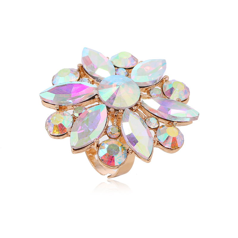 Brillant Fleur Plaqué Or Strass Alliage De Gros Anneau Ouvert display picture 11