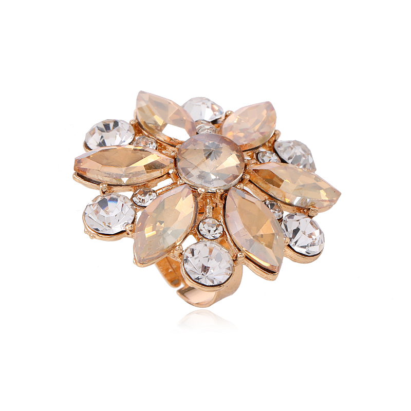 Shiny Flower Gold Plated Rhinestones Alloy Wholesale Open Rings display picture 12