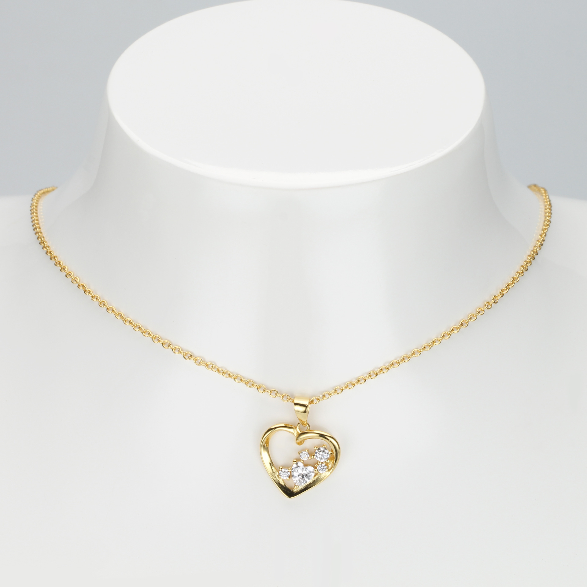Einfacher Stil Herzform Sterling Silber Inlay Strasssteine Halskette Mit Anhänger display picture 2