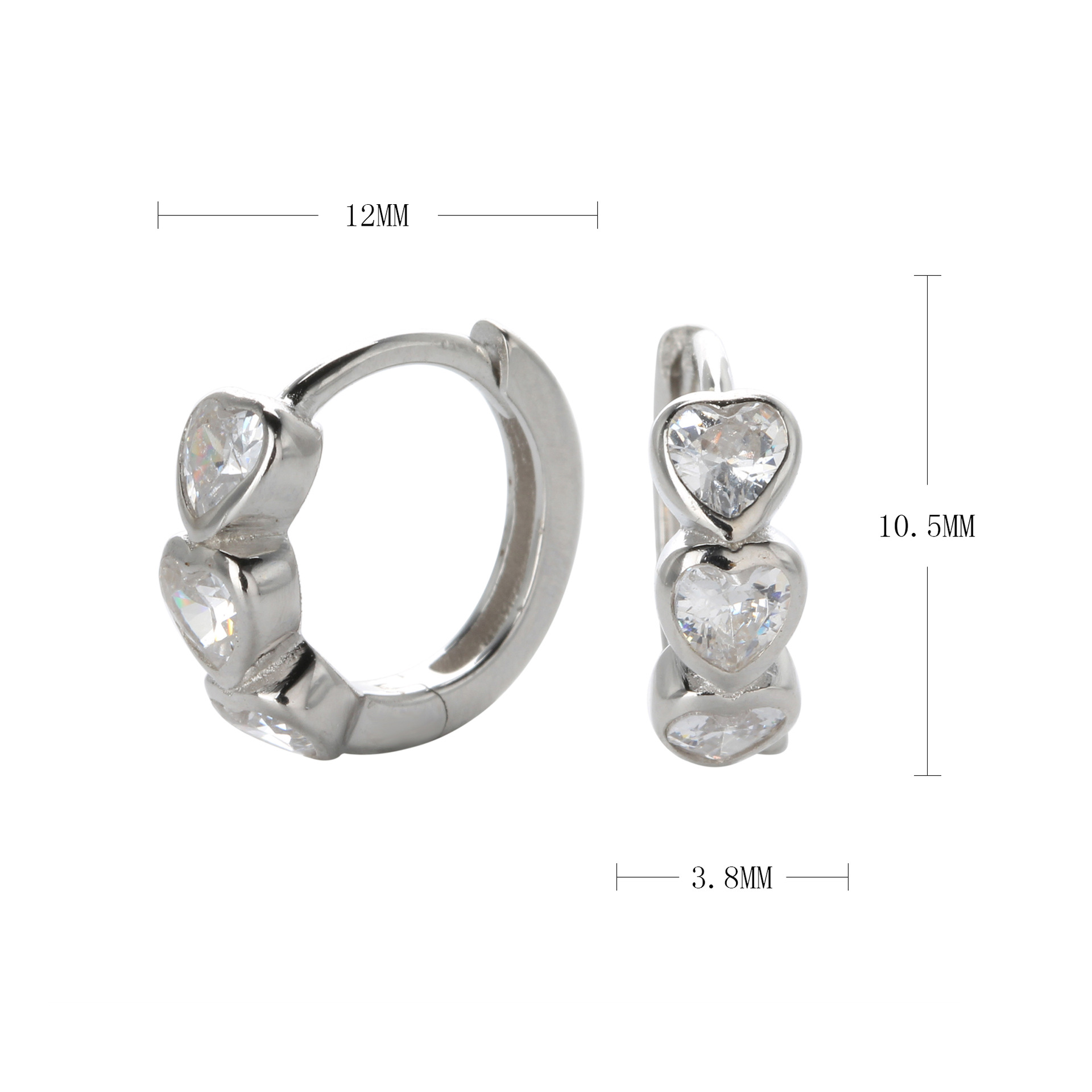 1 Pair Sweet Heart Shape Inlay Sterling Silver Zircon Earrings display picture 2