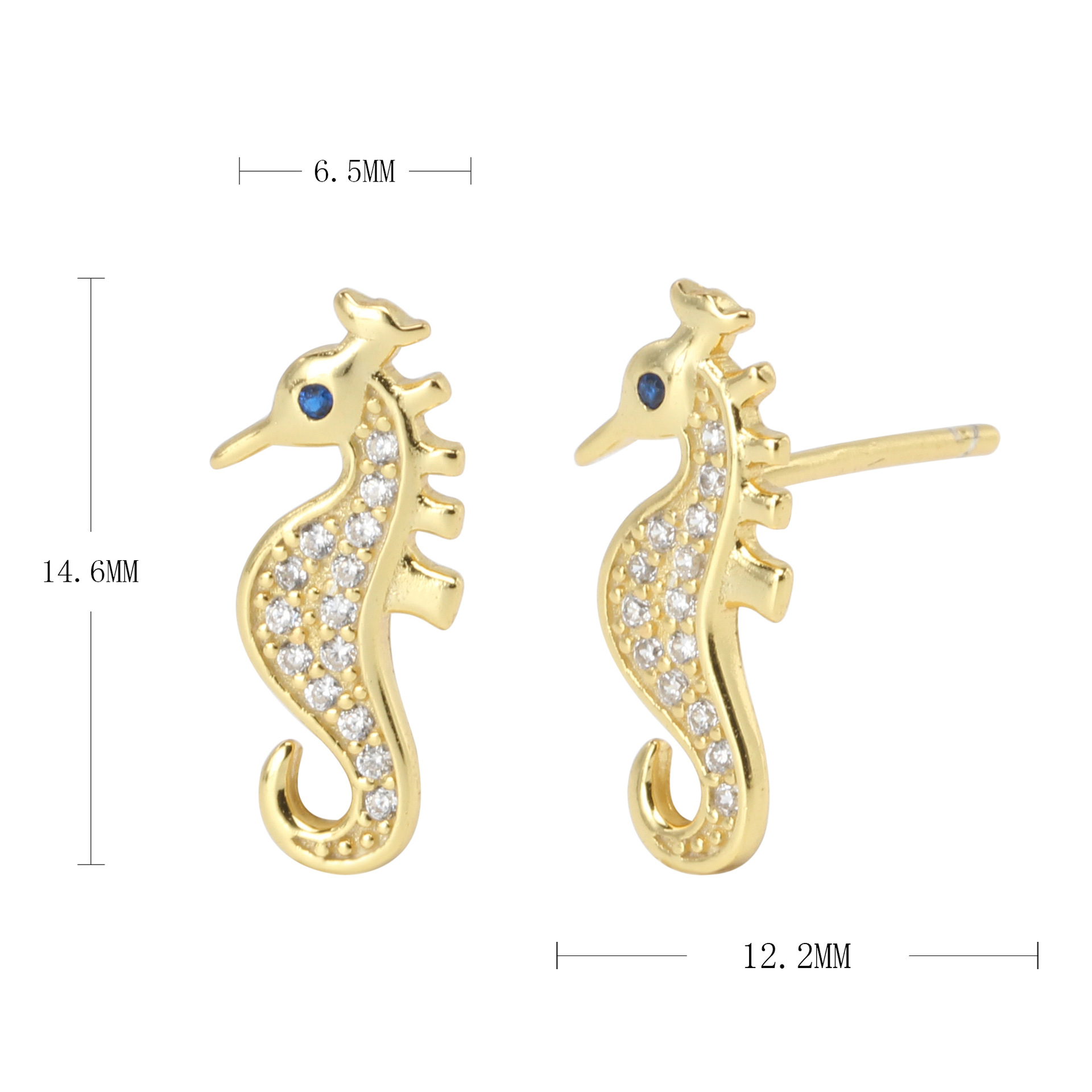 1 Pair Simple Style Hippocampus Inlay Sterling Silver Rhinestones Ear Studs display picture 1