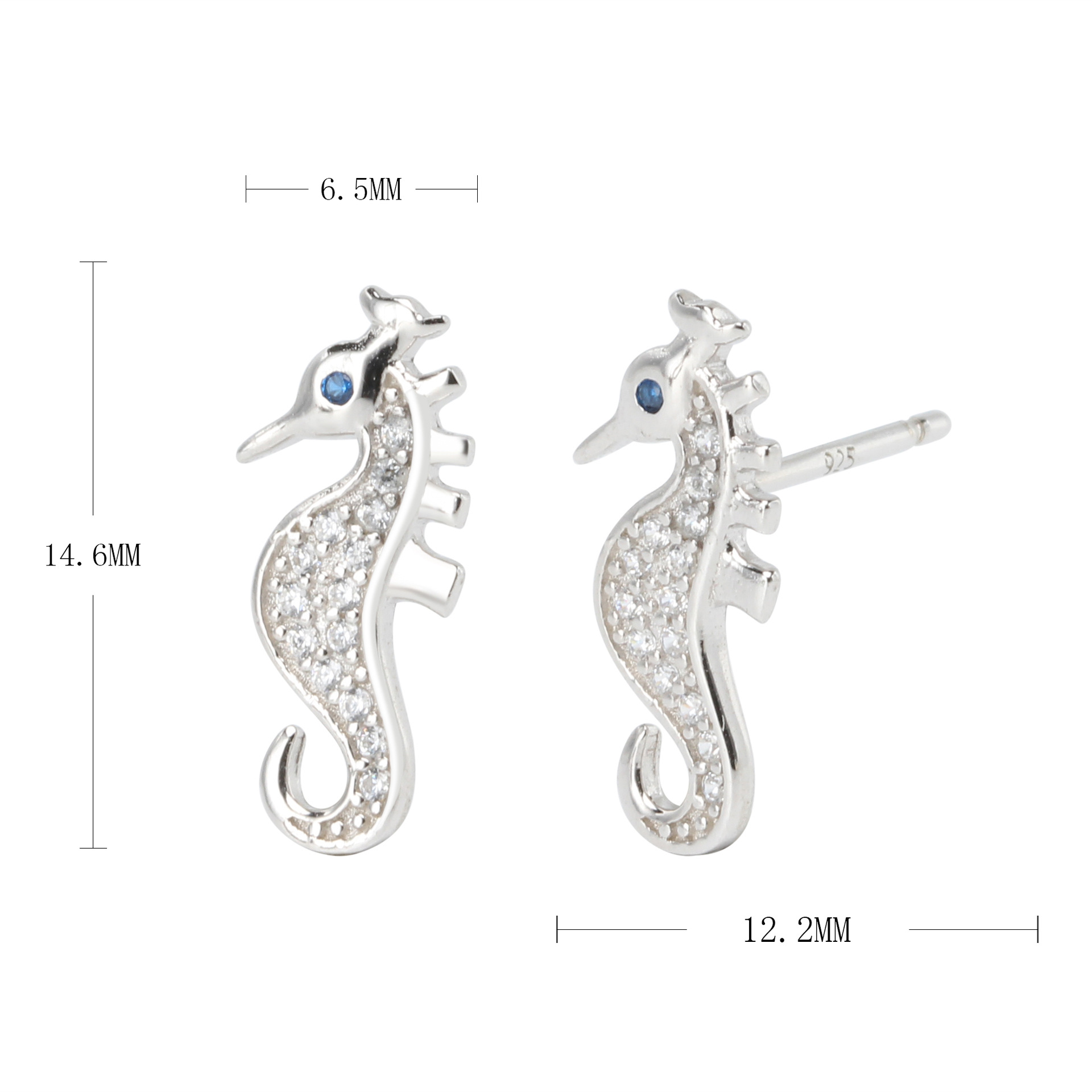 1 Paar Einfacher Stil Hippocampus Inlay Sterling Silber Strasssteine Ohrstecker display picture 2