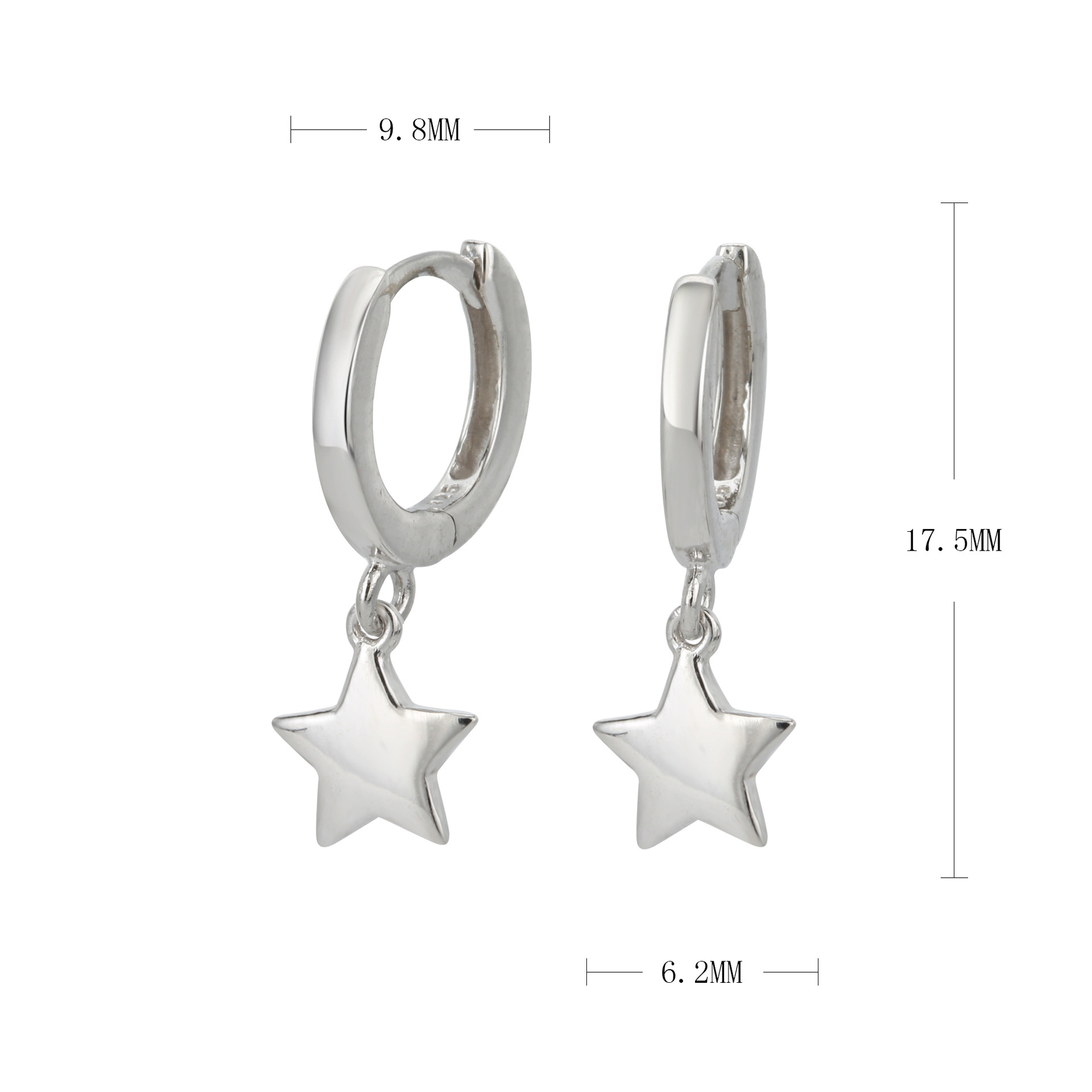 1 Paire Style Classique Star Placage Argent Sterling Plaqué Or Boucles D'oreilles display picture 1