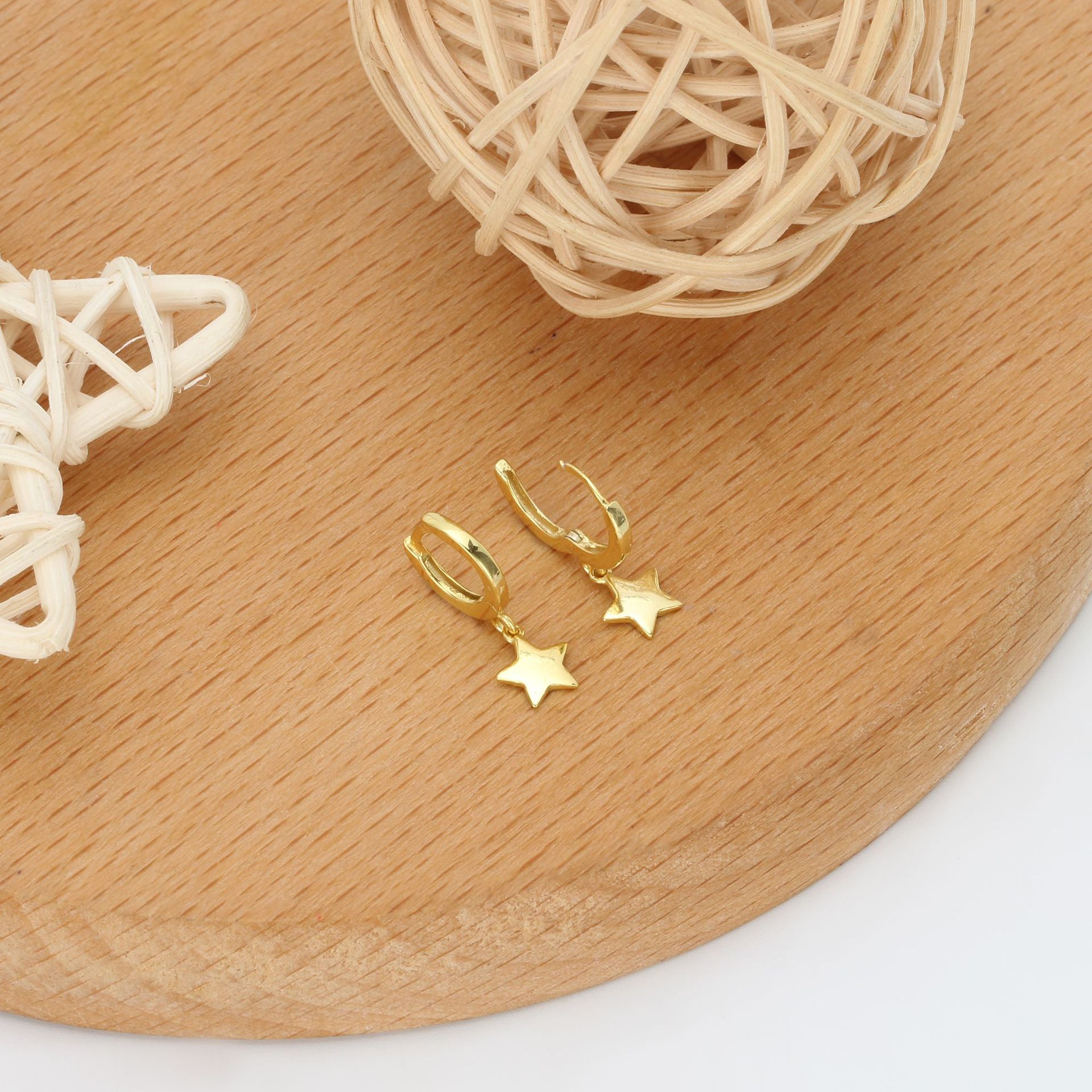 1 Pair Classic Style Star Plating Sterling Silver Gold Plated Drop Earrings display picture 6