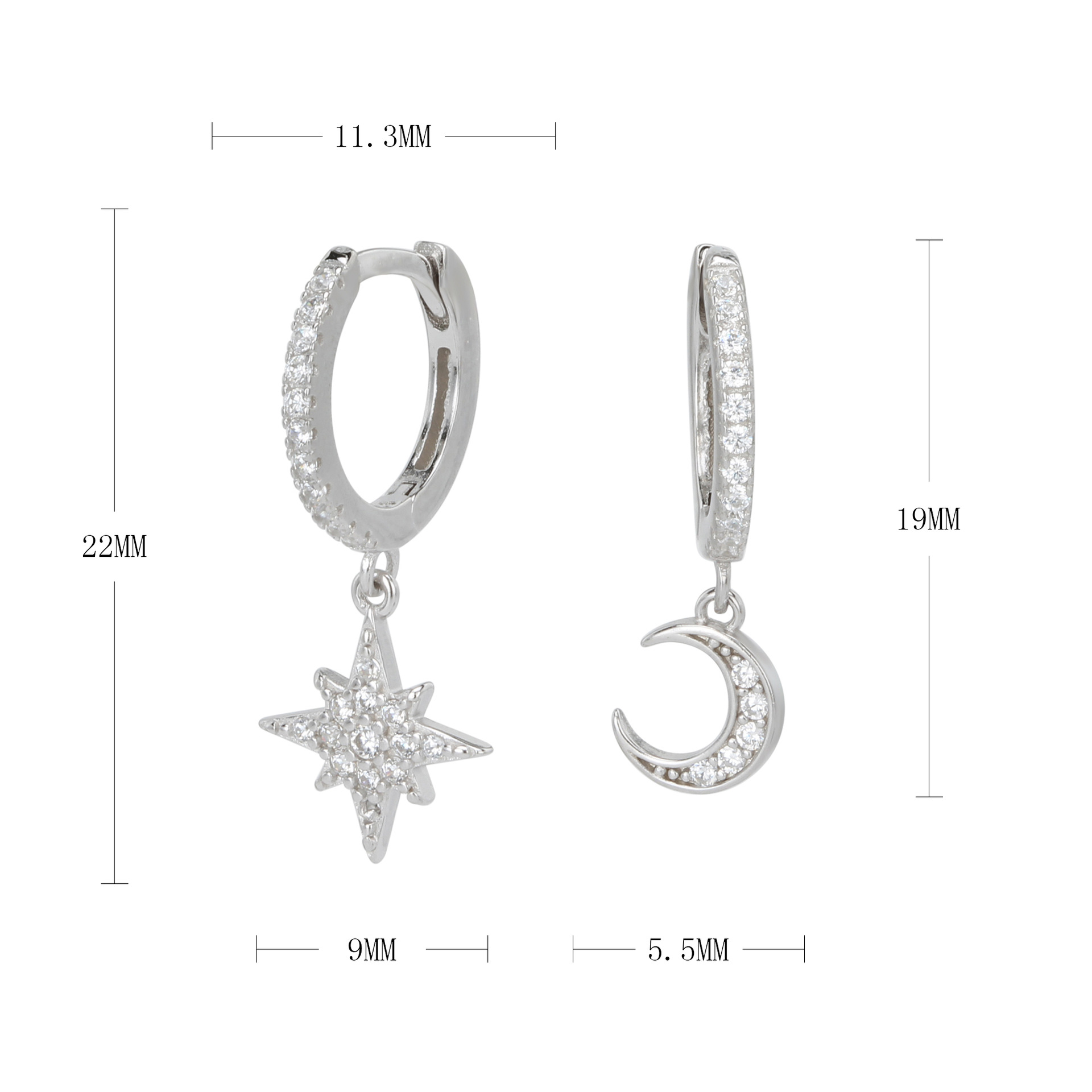 1 Paire Style Simple Star Incruster Argent Sterling Strass Boucles D'oreilles display picture 2