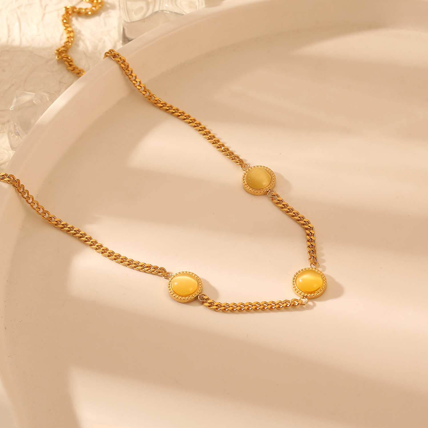 Acero Inoxidable 304 Chapados en oro de 18k Elegante Enchapado Embutido Color Sólido Ópalo Collar display picture 2