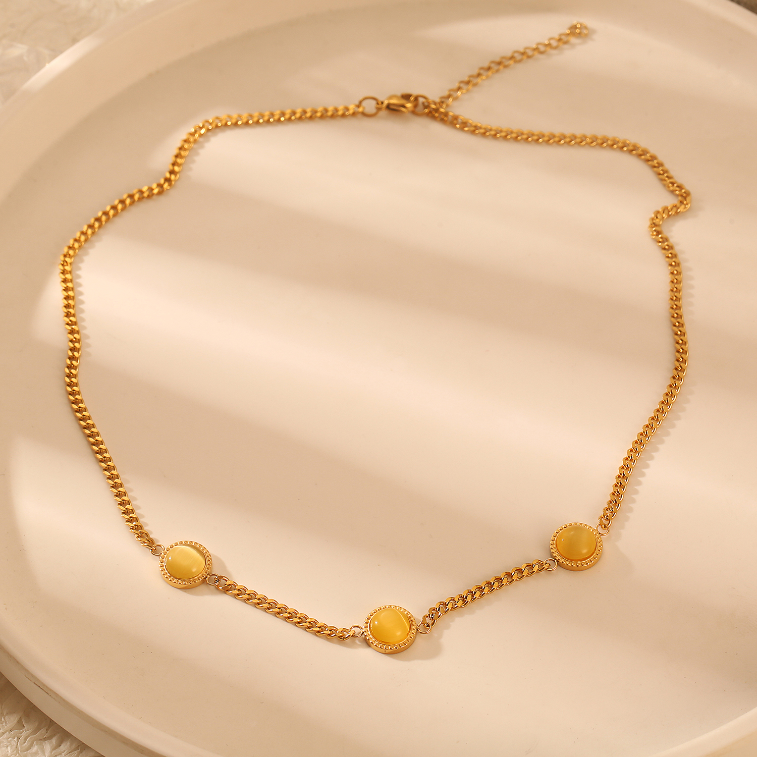 Acero Inoxidable 304 Chapados en oro de 18k Elegante Enchapado Embutido Color Sólido Ópalo Collar display picture 3